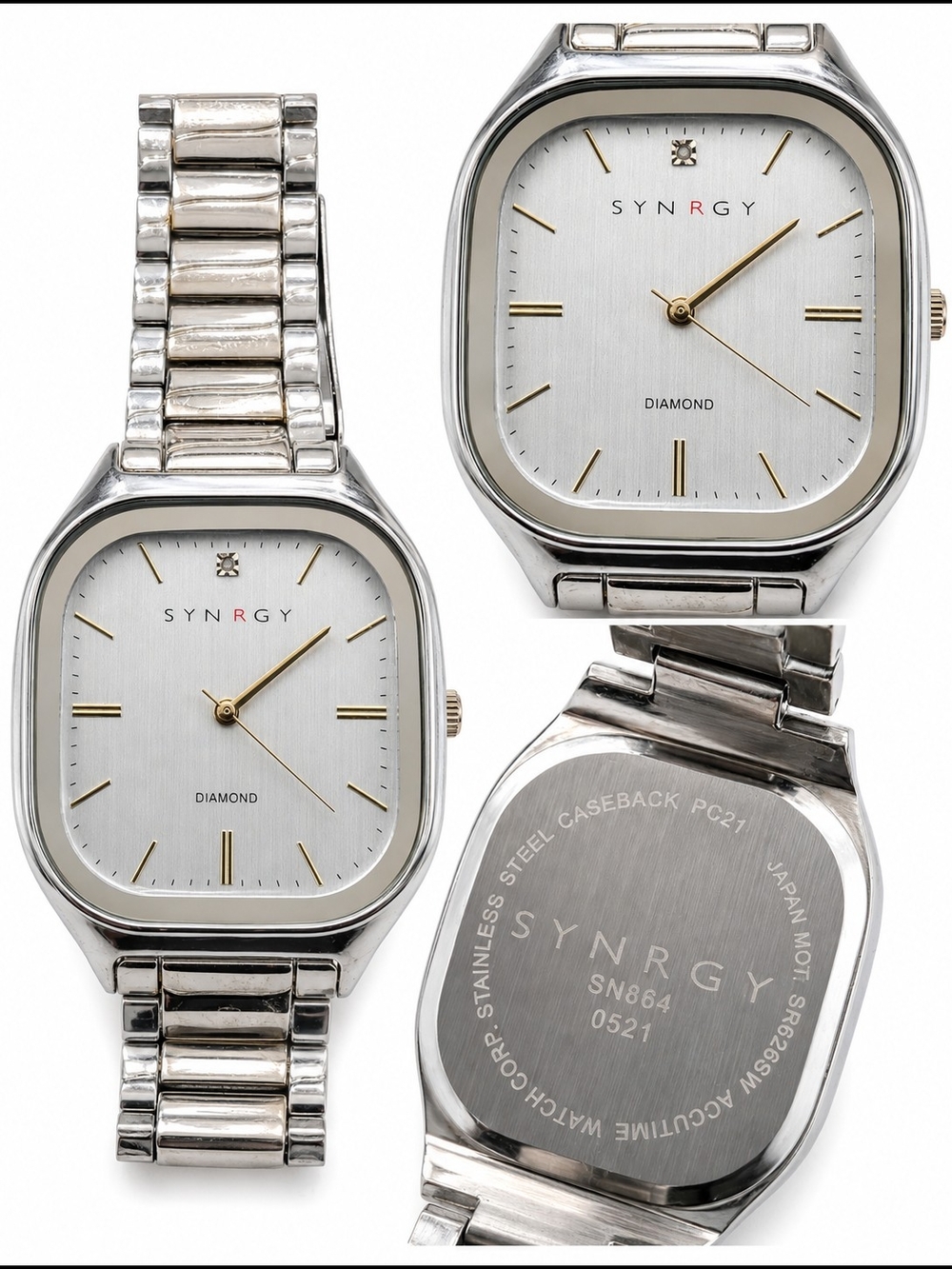 SYNRGY Silver Stainless Steel Diamond Accent Watch